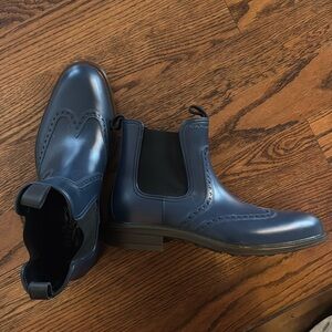 Navy leather wingtip boots FERRAGAMO
